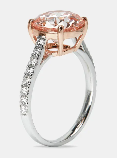 2.40 cts Pink Round Lab Grown Diamond 18k Two Tone Gold Ring Size 52