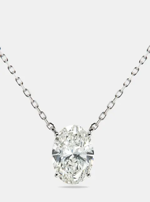 3.00 cts Oval Brilliant Lab Grown Diamond 18k White Gold Chain Necklace