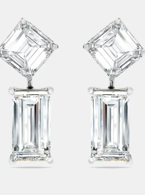 24.00 cts Emerald Cut and Asscher Cut Lab Grown Diamond 18k White Gold Earrings