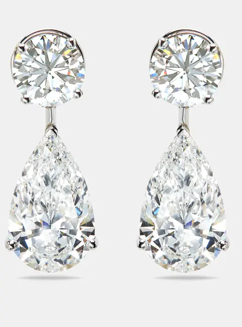 8.00 cts Round and Pear Cut Lab Grown Diamond 18k White Gold Earrings