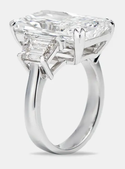 17.00 cts Radiant Cut and Trapezoid Lab Grown Diamond 18k White Gold Ring Size 53