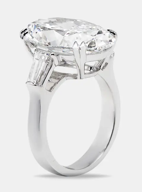 11.00 cts Oval Cut and Trapezoid Lab Grown Diamond 18k White Gold Ring Size 52