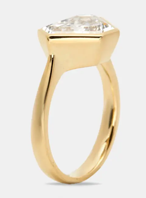 3.50 cts Triangle Step Cut Lab Grown Diamond 18k Yellow Gold Ring Size 52