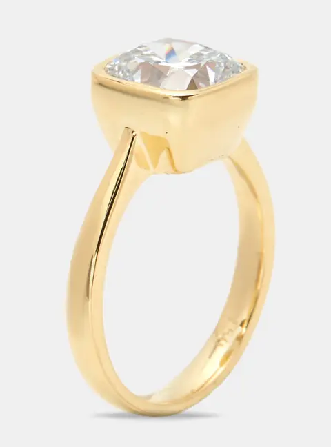 3.00 cts Cushion Brilliant 18k Yellow Gold Lab Grown Diamonds Ring Size 52