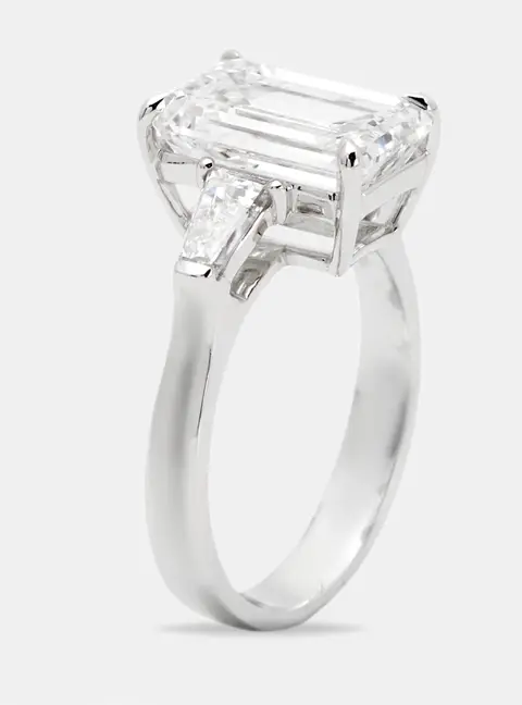 4.60 cts Emerald Cut and Trapezoid Lab Grown Diamond 18k White Gold Ring Size 52