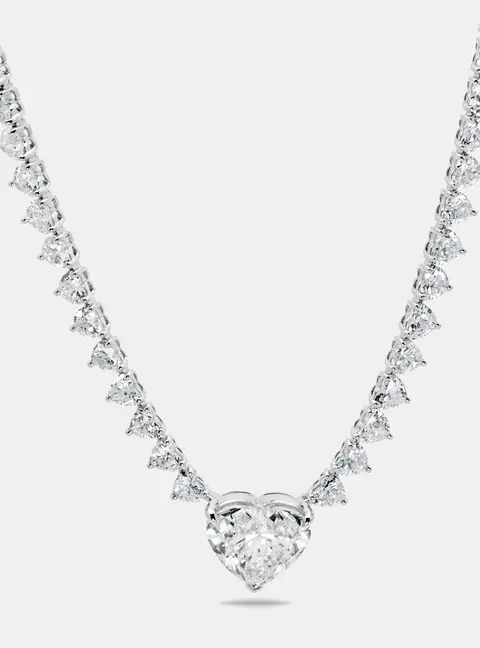 23.25 cts Heart Brilliant Lab Grown Diamond 18k White Gold Necklace (Center 5 cts)