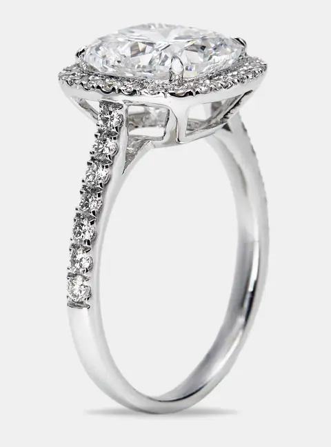 3.50 cts Cushion Cut and Round Lab Grown Diamond 18k White Gold Ring Size 52