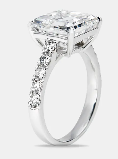 5.50 cts Asscher and Round Lab Grown Diamond 18k White Gold Ring Size 51
