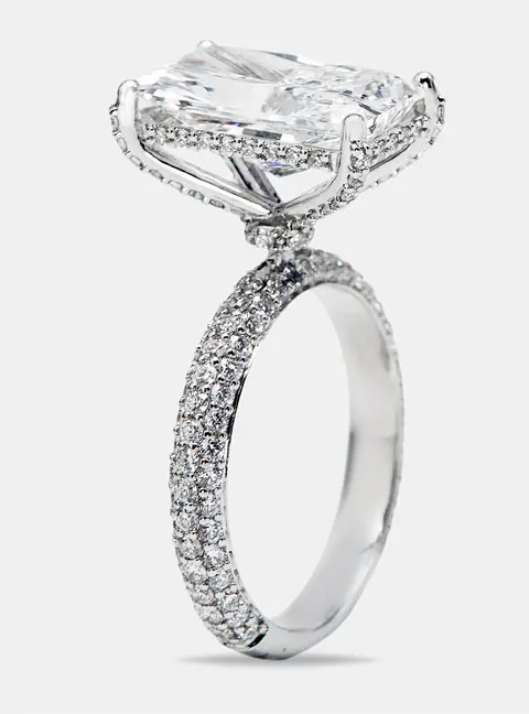 6.20 cts Radiant and Round Lab Grown Diamond 18k White Gold Ring Size 53