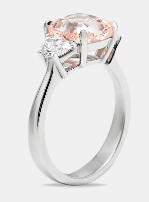 3.50 cts Pink Cushion and Baguette Lab Grown Diamond 18k White Gold Ring Size 51