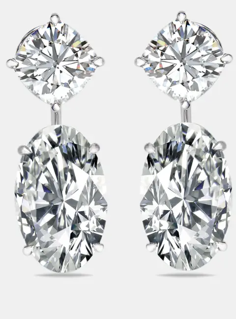 20.05 cts Oval and Cushion Lab Grown Diamond 18k White Gold Earrings