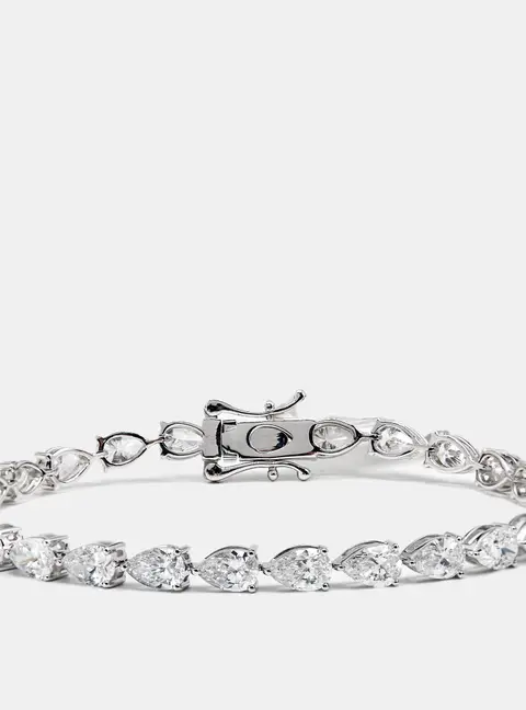 10.06 cts Pear Brilliant Cut Lab Grown Diamond 18k White Gold Tennis Bracelet