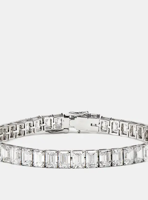 20.30 cts Emerald Step Cut Lab Grown Diamonds 18k White Gold Tennis Bracelet