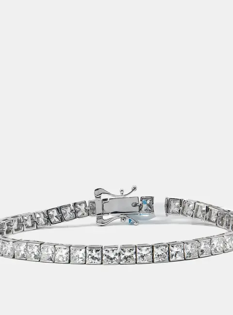 14.28 cts Princess Cut Lab Grown Diamonds 18k White Gold Tennis Bracelet
