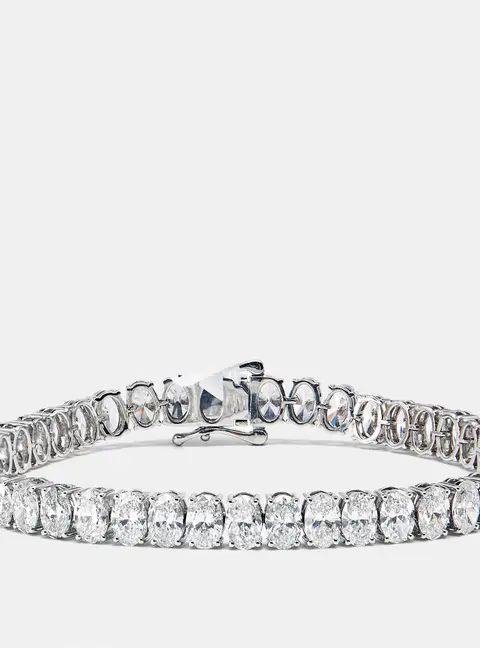 17.56 cts Oval Brilliant Cut Lab Grown Diamonds 18k White Gold Tennis Bracelet