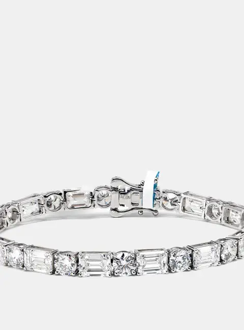 21.86 cts Round and Emerald Cut Lab Grown Diamonds 18k White Gold Tennis Bracelet