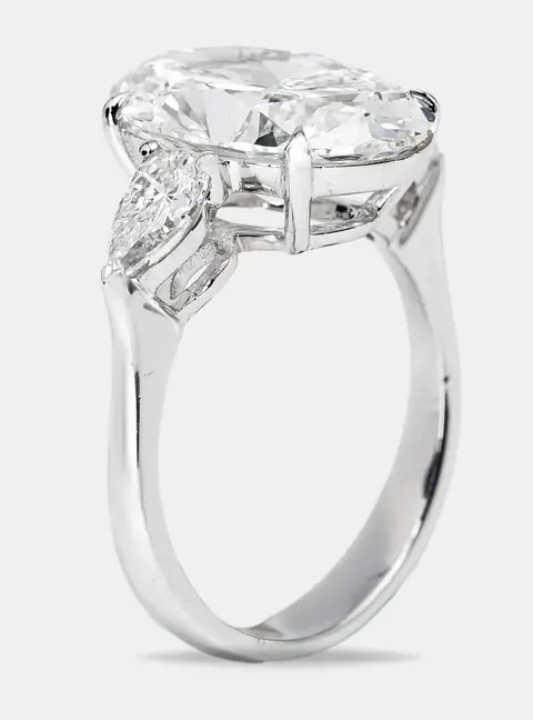 5.75 cts Oval and Pear Lab Grown Diamond 18k White Gold Ring Size 52