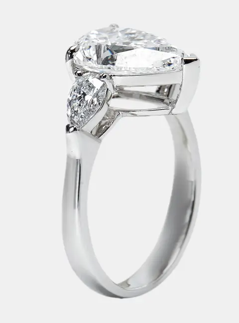 3.50 cts Pear Brilliant Lab Grown Diamond 18k White Gold Ring Size 52
