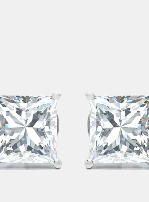 6.00 cts Princess Cut Lab Grown Diamond 18k White Gold Earrings