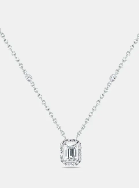 1.30 cts Emerald Round Brilliant Cut 14k White Gold Lab Grown Diamonds Necklace