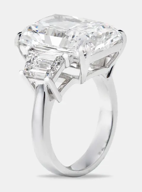 14.00 cts Radiant Cut and Trapezoid Lab Grown Diamond 18k White Gold Ring Size 51