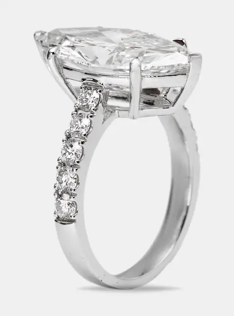 5.60 cts Marquise and Round Lab Grown Diamond 18k White Gold Ring Size 51