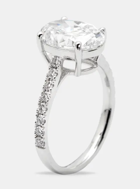 3.30 cts Oval and Round Lab Grown Diamond 18k White Gold Ring Size 53