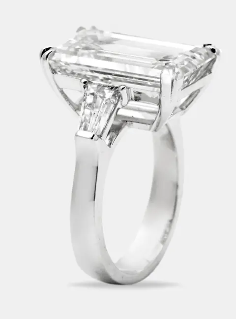 10.50 cts Emerald Cut and Tapper Lab Grown Diamond 18k White Gold Ring Size 53