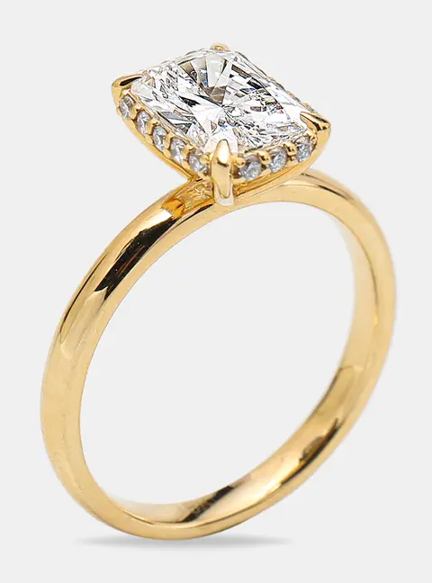 2.00 cts Radiant Cut Round Brilliant 18k Yellow Gold Lab Grown Diamonds Ring Size 53