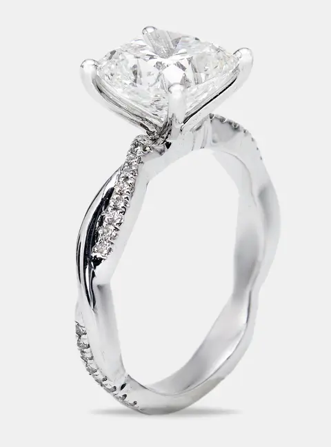 3.20 cts Cushion Cut and Round Lab Grown Diamond 18k White Gold Ring Size 54