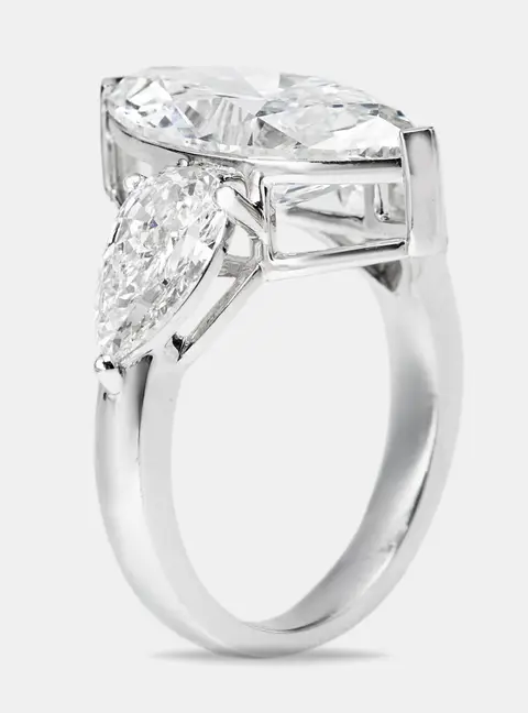 7.10 cts Marquise and Pear Lab Grown Diamond 18k White Gold Ring Size 54