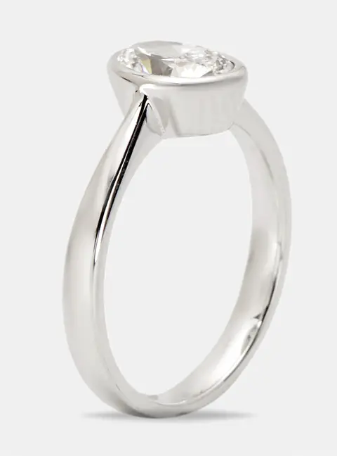 1.00 cts Oval Cut Lab Grown Diamond 18k White Gold Ring Size 54