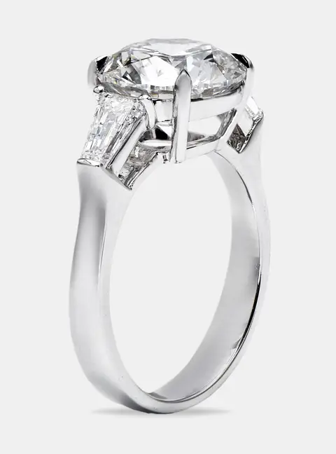3.50 cts Round Brilliant and Baguette Cut Lab Grown Diamonds 18k White Gold Ring Size 51