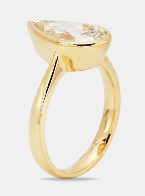 2.80 cts Pear Brilliant 18k Yellow Gold Lab Grown Diamonds Ring Size 53