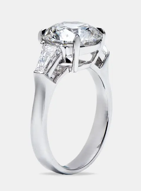 3.70 cts Round Baguette 18k White Gold Lab Grown Diamond Ring Size 54
