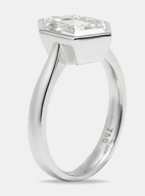 2.75 cts Hexagon Cut Lab Grown Diamond 18k White Gold Ring Size 53
