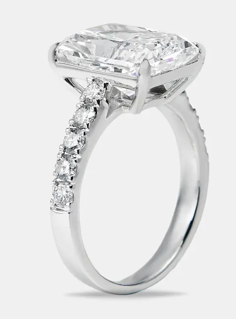 5.50 cts Radiant and Round Lab Grown Diamond 18k White Gold Ring Size 53