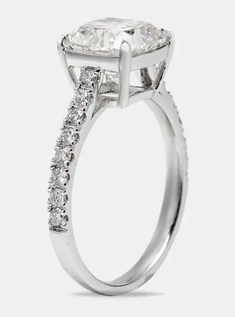 2.80 cts Cushion Cut and Round Lab Grown Diamond 18k White Gold Ring Size 54