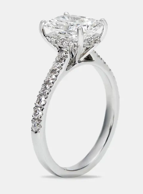 2.50 cts Radiant Cut and Round Lab Grown Diamond 18k White Gold Ring Size 51