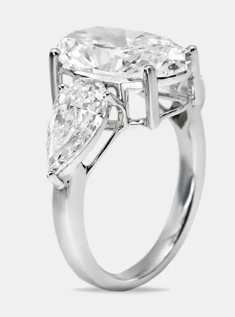 7.45 cts Oval and Pear Lab Grown Diamond 18k White Gold Ring Size 51
