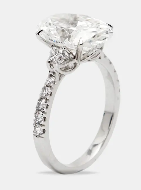 5.25 cts Oval and Round Lab Grown Diamond 18k White Gold Ring Size 51