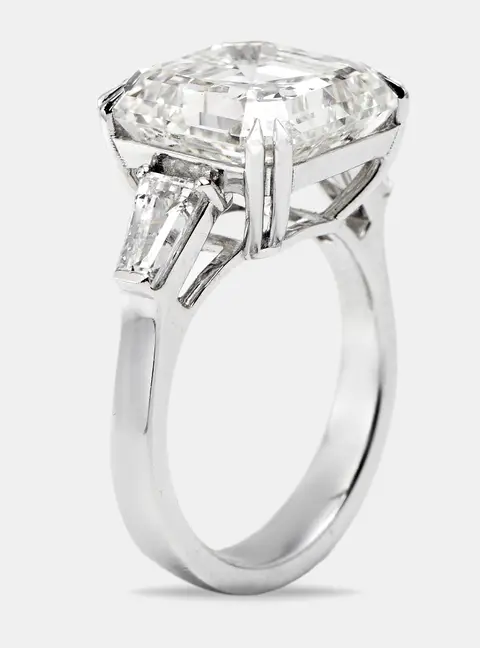 11.00 cts Asscher Cut and Trapezoid Lab Grown Diamond 18k White Gold Ring Size 54
