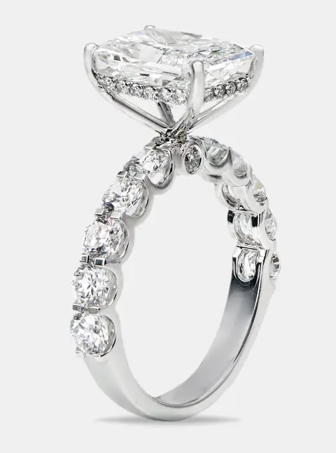 5.15 cts Radiant Cut and Round Lab Grown Diamond 18k White Gold Ring Size 54