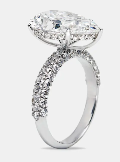 6.25 cts Pear Cut and Round Lab Grown Diamond 18k White Gold Ring Size 53