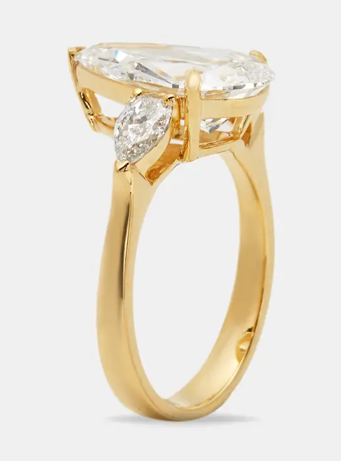 3.80 cts Pear Brilliant Lab Grown Diamond 18k Yellow Gold Ring Size 53