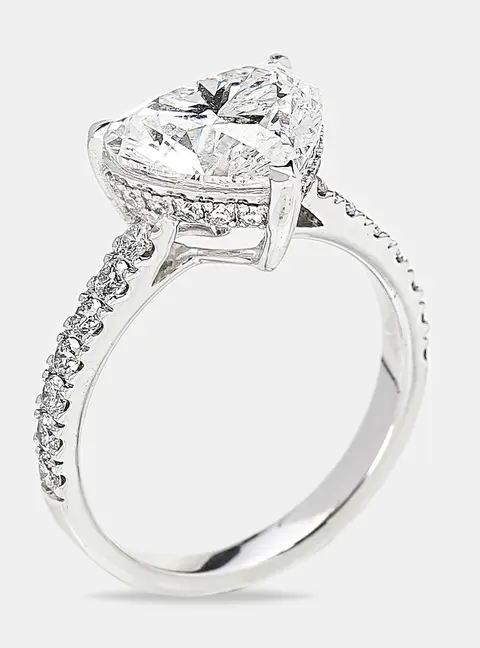 3.60 cts 18k White Gold Heart Brilliant Round Brilliant Lab Grown Diamonds Ring Size 54