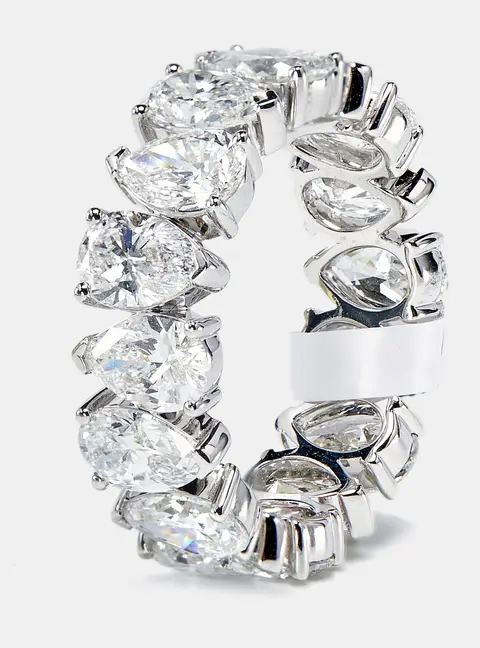 5.8 cts Pear Brilliant Lab Grown Diamonds 18k White Gold Eternity Band Ring Size 52