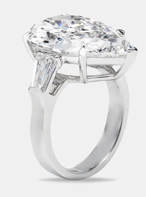11.00 cts Pear Cut and Trapezoid Lab Grown Diamond 18k White Gold Ring Size 52