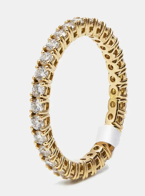 1.00 cts Round Brilliant Lab Grown Diamond 18k Yellow Gold Eternity Band Ring Size 52