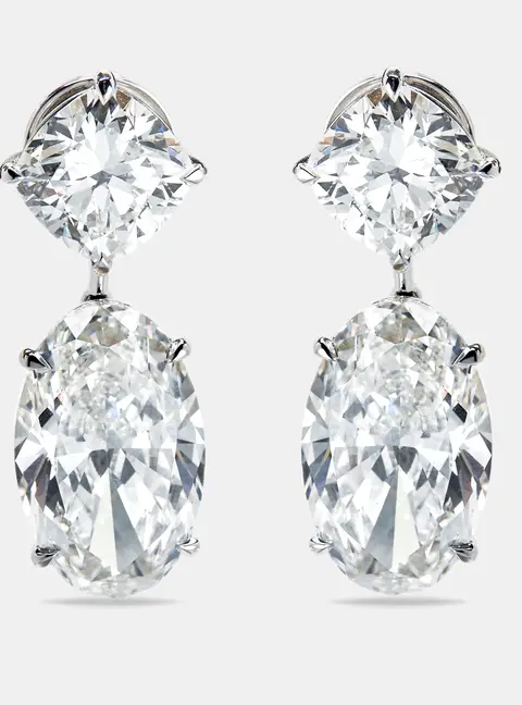 20.00 cts Cushion and Oval Cut Lab Grown Diamond 18k White Gold Earrings